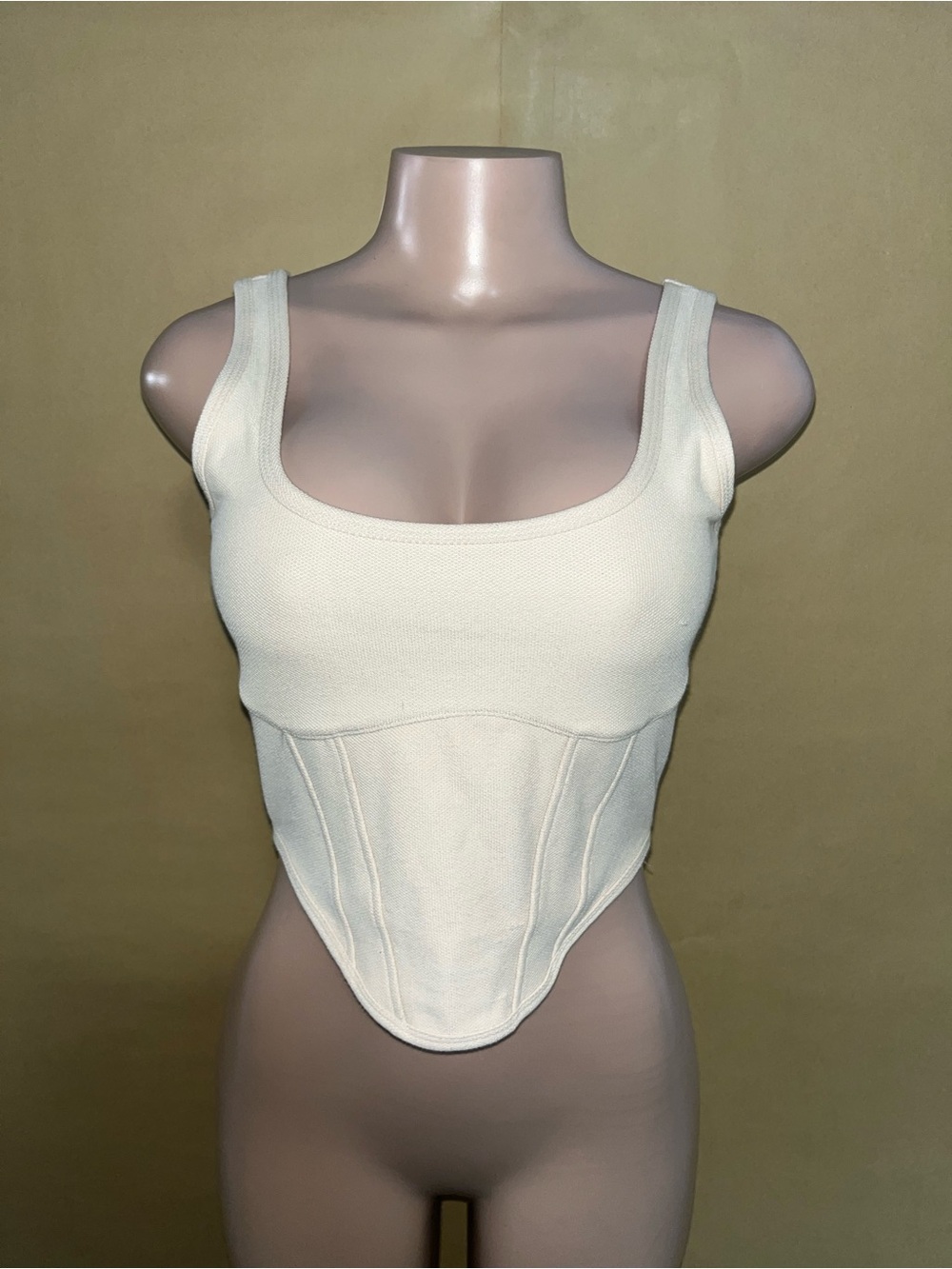 PINK Victoria's Secret Cream Ribbed Corset Tank